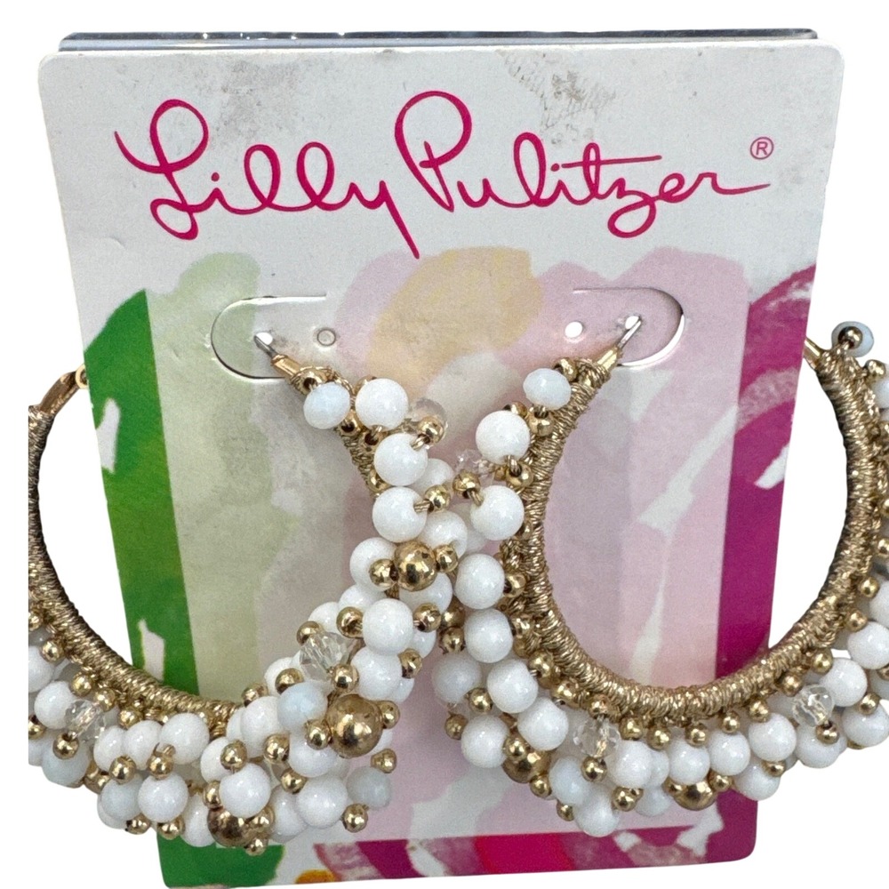 Lilly Pulitzer Resort White Hoop Earrings white gold-tone baubles gold thread